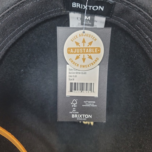 Brixton Tiller Black Fedora Hat Women's Medium Adjustable Brim Leather‎ Band - Picture 4 of 4